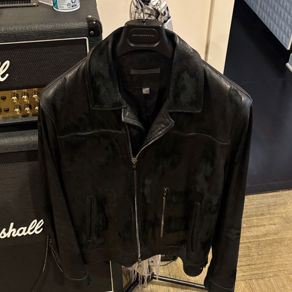 John Varvatos Limited Edition Black Lazer Cut leather jacket Size 50